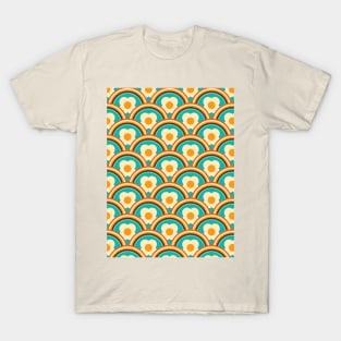 Retro Rainbow Waves and Flowers Pattern T-Shirt